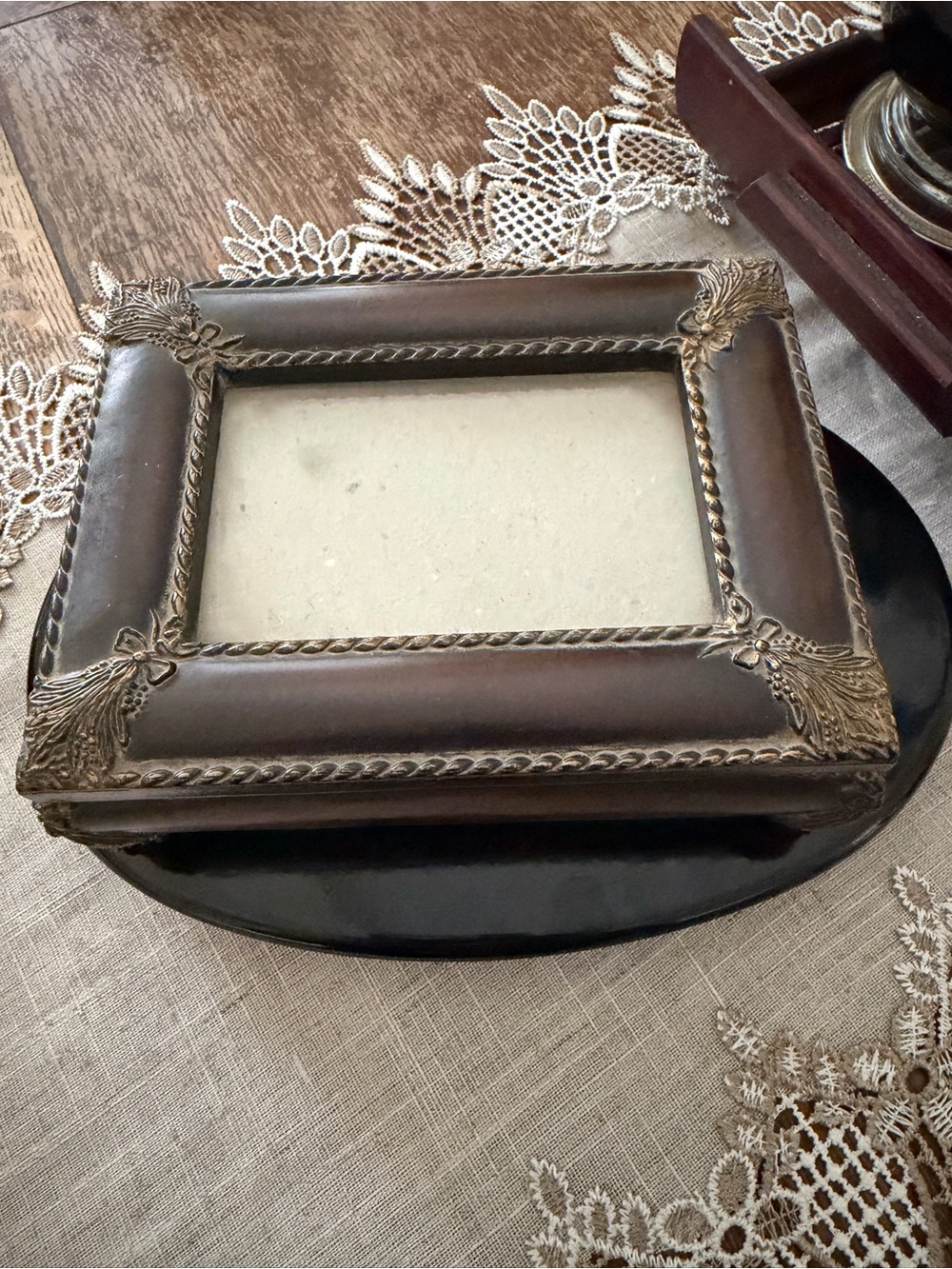 Vintage Ornate Picture Frame trinket Box - Heavy Faux Wood Resin Trinket Chest,